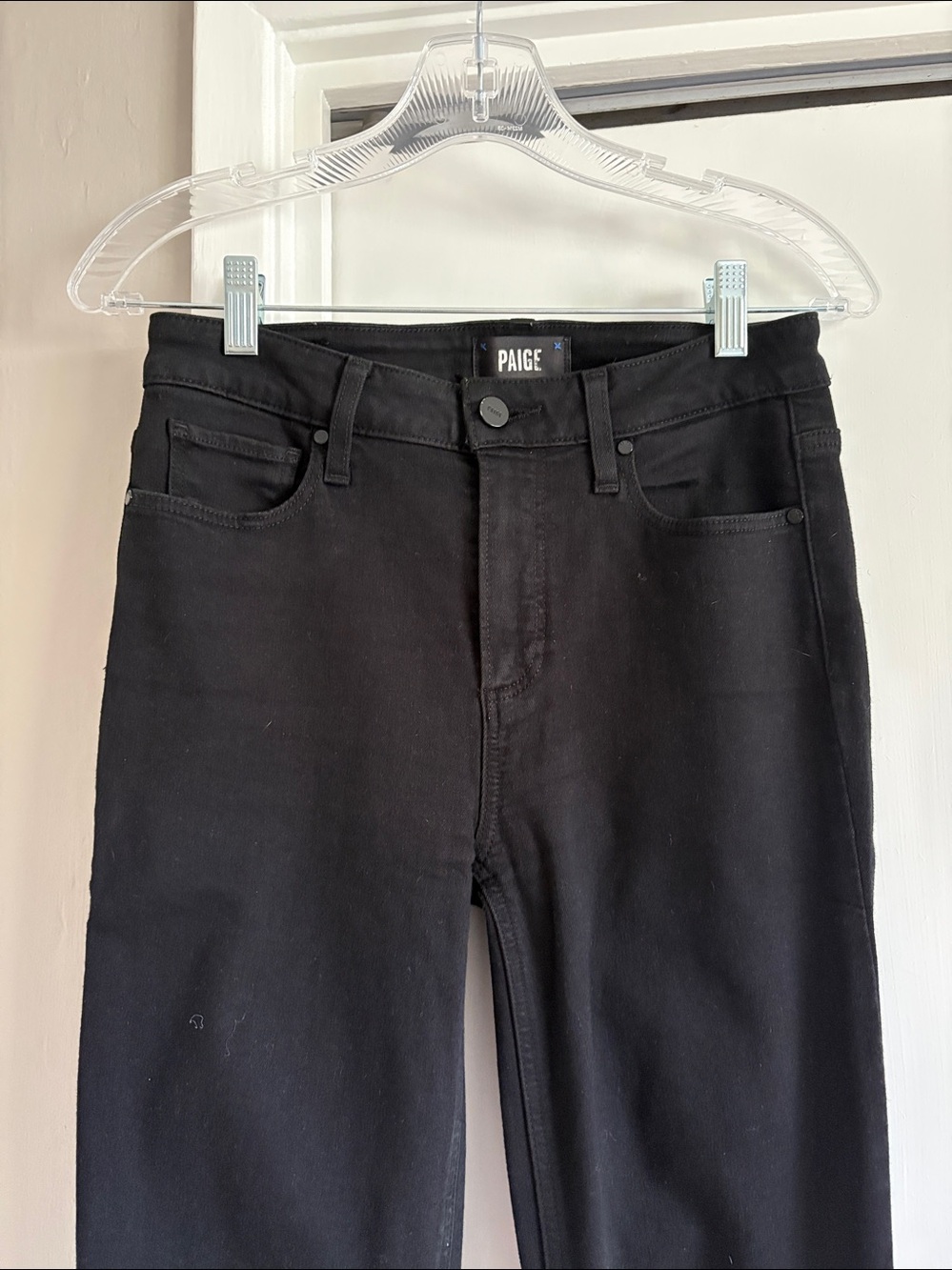 PAIGE Black Flare Claudine Jeans with raw hem size 26